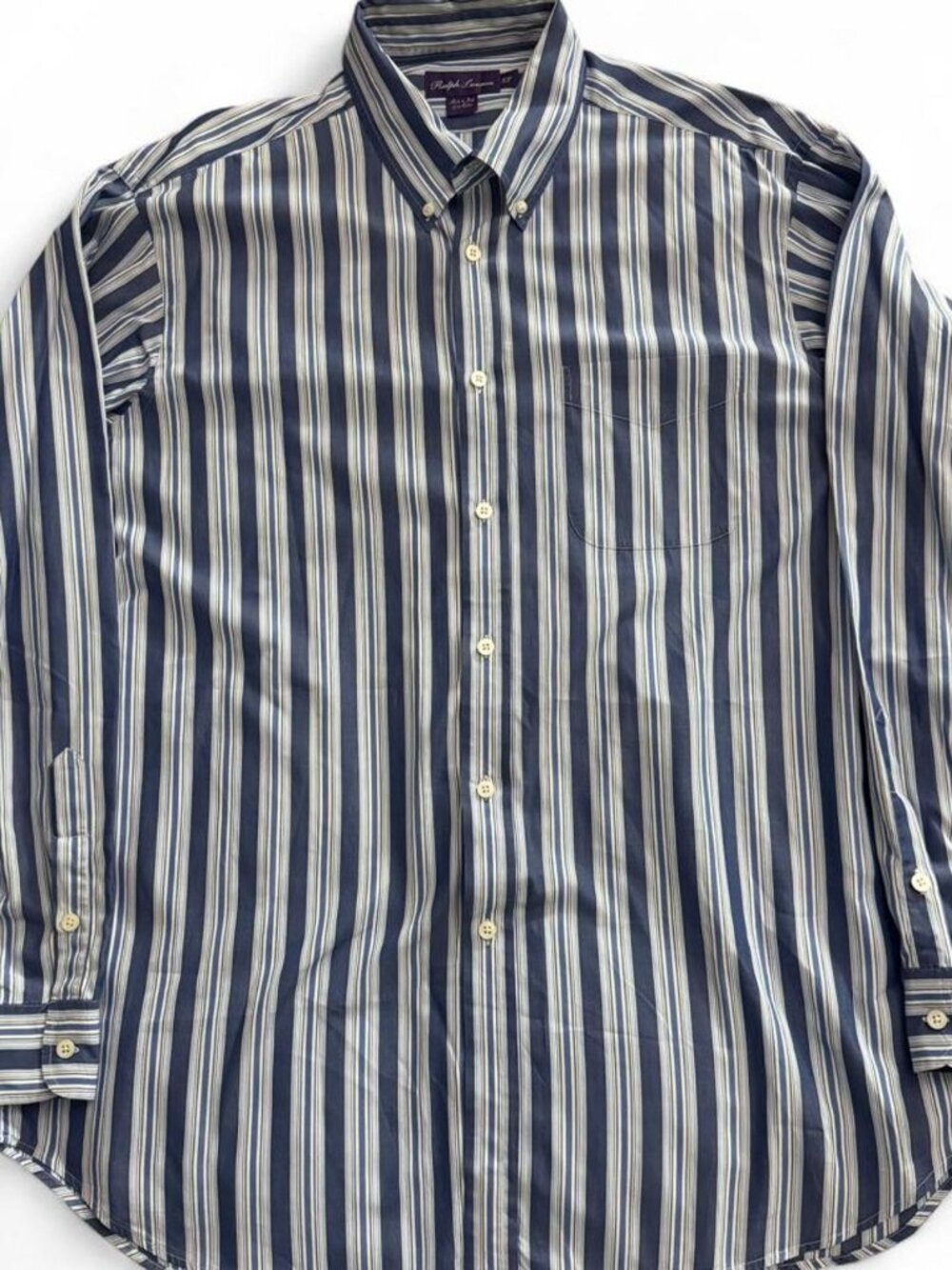 Vintage Ralph Lauren Purple Label Men's Dress Shirt XL Blue White Striped Made